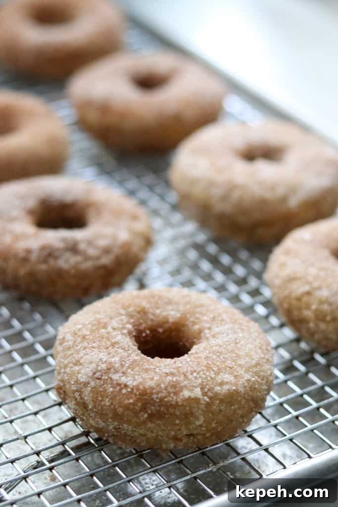 Baked apple donuts on a cooling rack