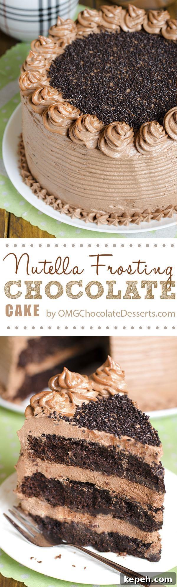 Decadent Nutella Chocolate Cake – moist, rich and super chocolaty cake frosted with rich and buttery Nutella frosting .