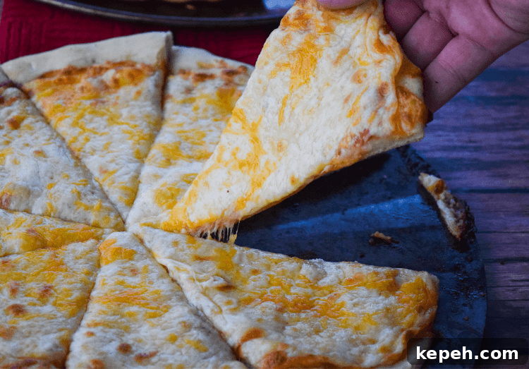 Gooey cheese pizza made fresh at home. 