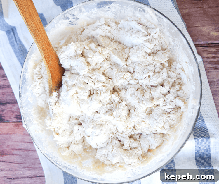 A bowl of crumbly pizza dough before the kneading process