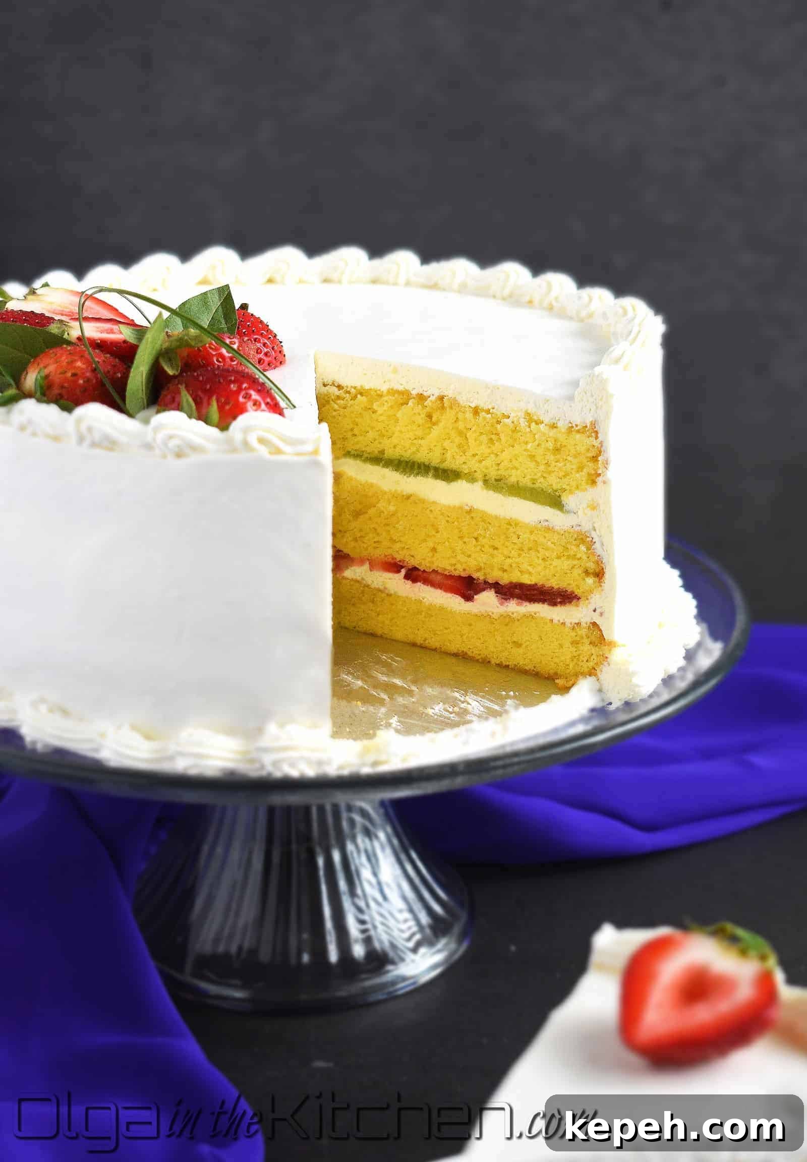 Strawberry and Kiwi Layer Cake Recipe: Light Summer Dessert 2 how to make strawberry cake