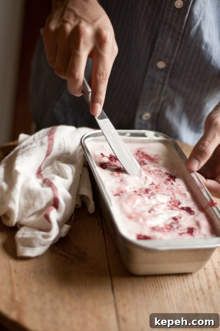 Strawberry Vanilla Swirl Ice Cream Recipe — Creamy Homemade Dessert 11 A delightful vanilla ice cream recipe swirled with homemade strawberry sauce. | sophisticatedgourmet.com