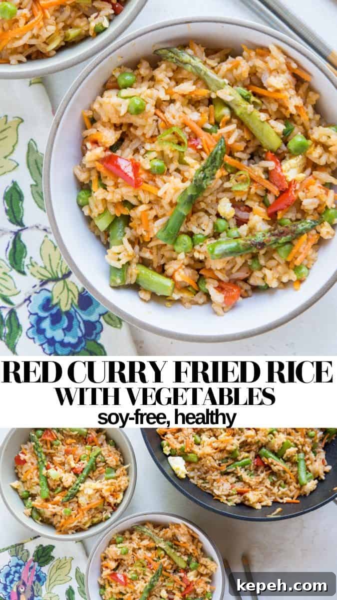 Red Curry Fried Rice with Vegetables - a healthy fried rice recipe that is soy-free, gluten-free, and Thai-Inspired #chinese #chinesefood #sidedish #takeout #healthy #friedrice #thai #glutenfree