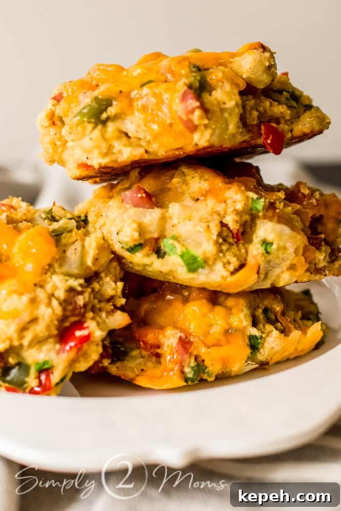 stack of keto southwest breakfast biscuits on a scalloped plate