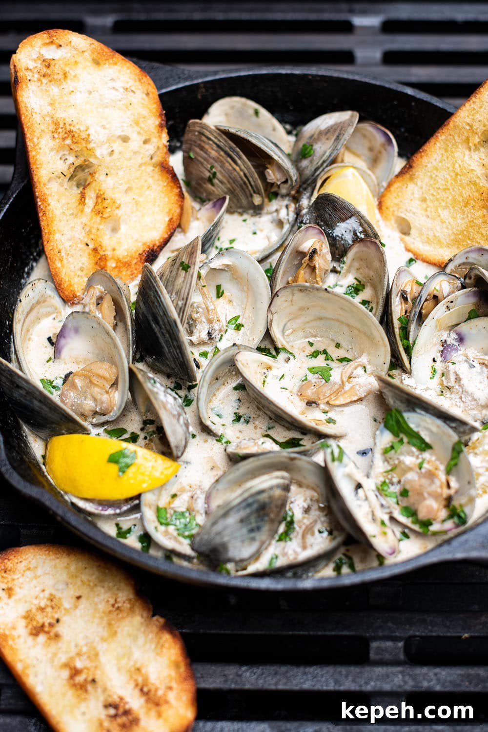 Creamy Beer Steamed Clams with Grilled Bread Recipe