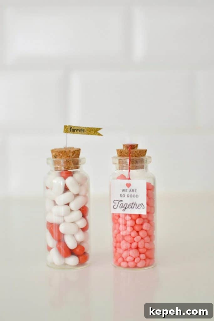 2 mini valentine jars filled with candy