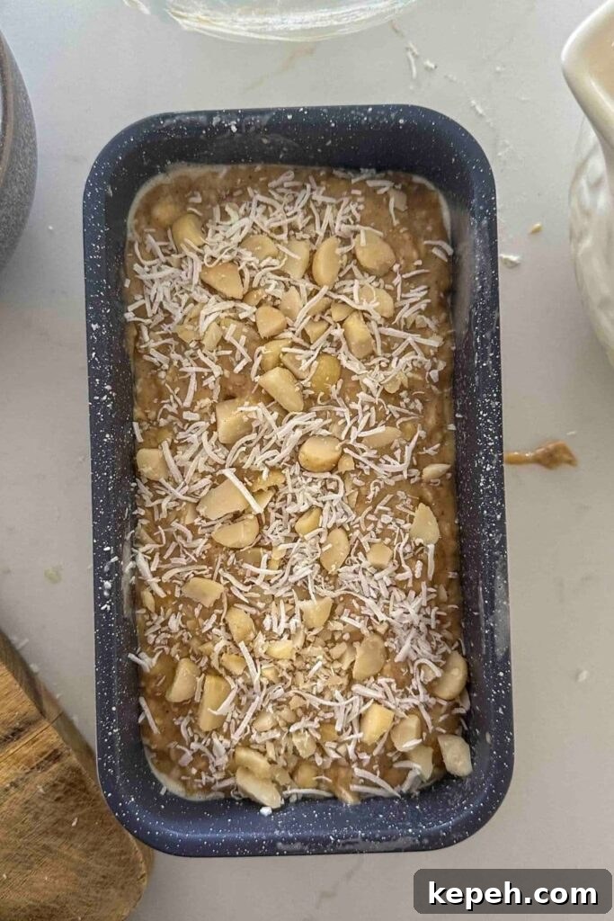 Sourdough Banana Bread with Hawaiian-Style Sweetness 9 Sourdough Hawaiian banana bread batter in a loaf pan before going in oven.