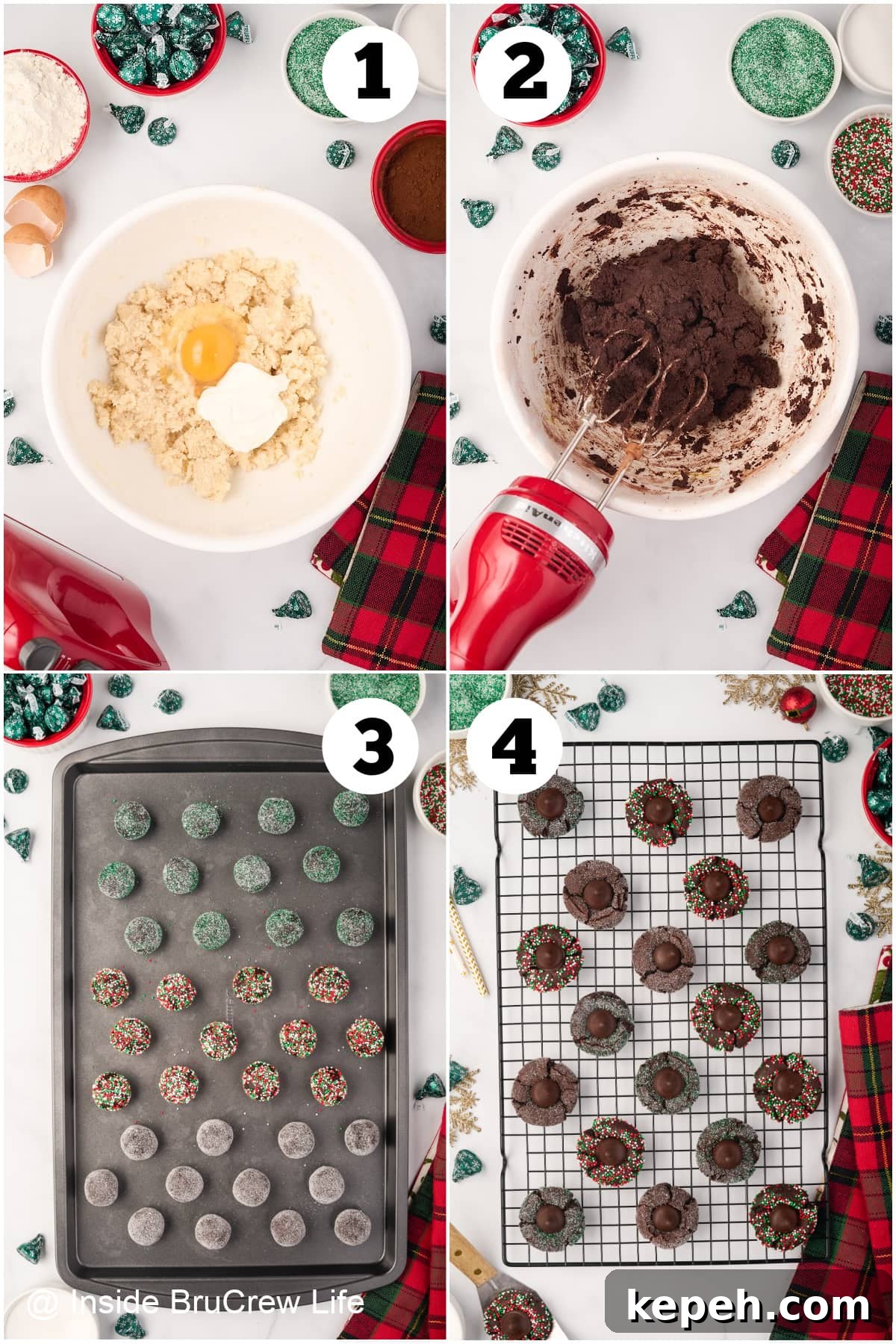Four pictures collaged together showing how to make chocolate cookie dough.