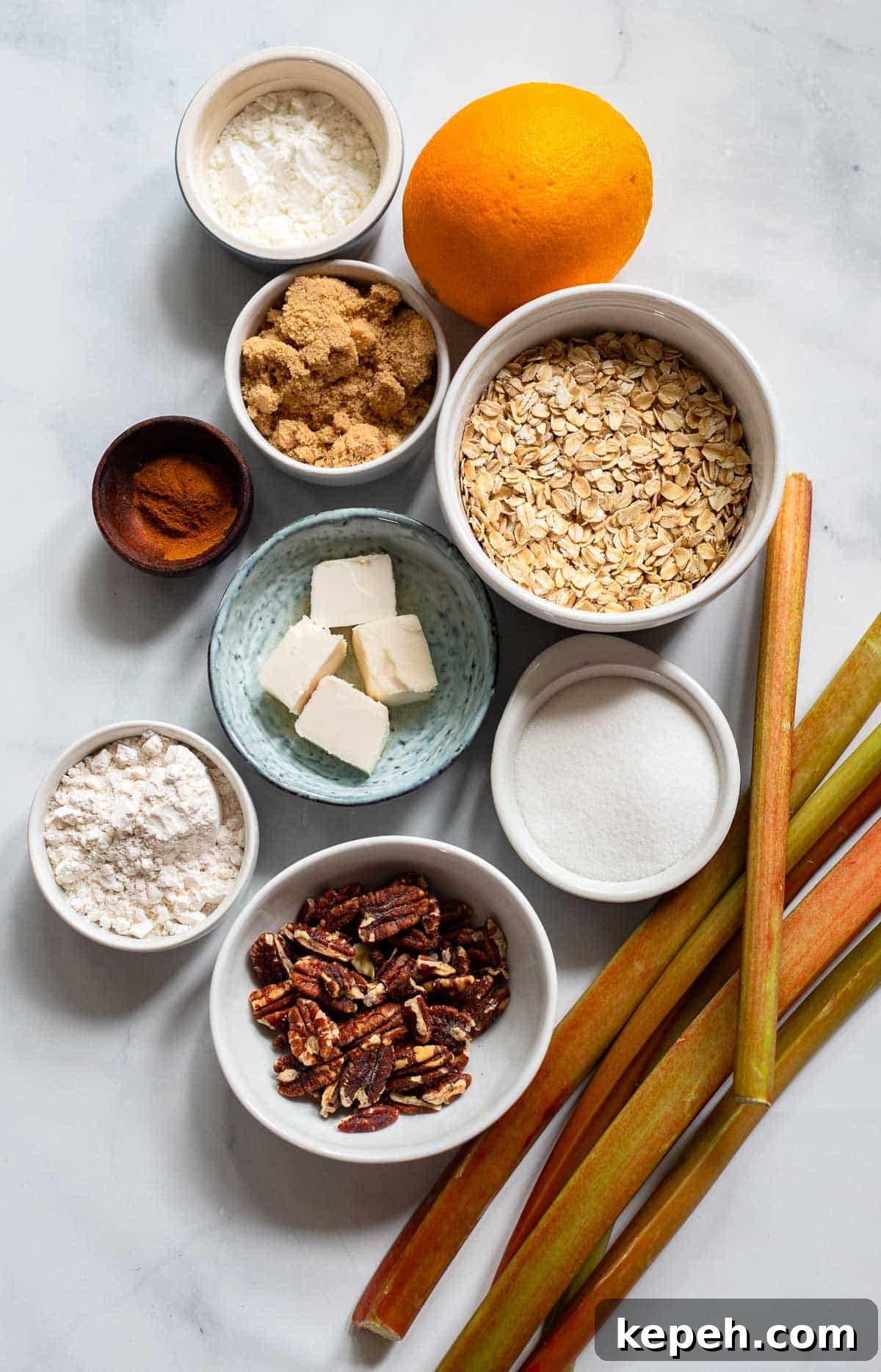 raw ingredients to make rhubarb crisp on counter