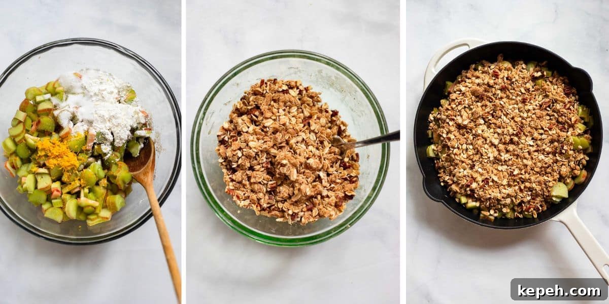 3 steps of making rhubarb crisp recipe