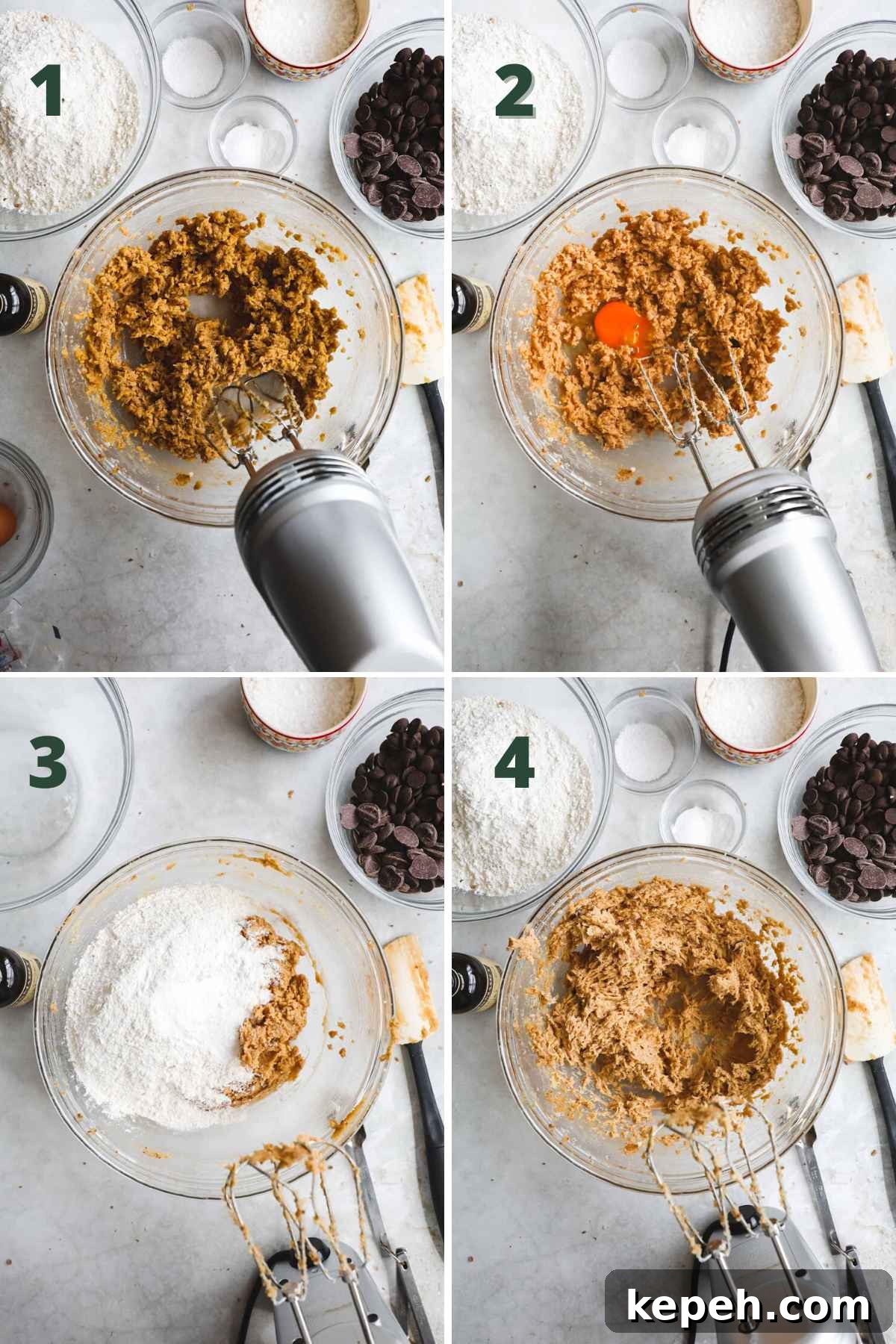 Perfect Small-Batch Chocolate Chip Cookie Recipe (Makes 6) 4 Steps to make small batch chocolate chip cookies, including creaming the butter and sugar, then mixing the egg yolk and flour.