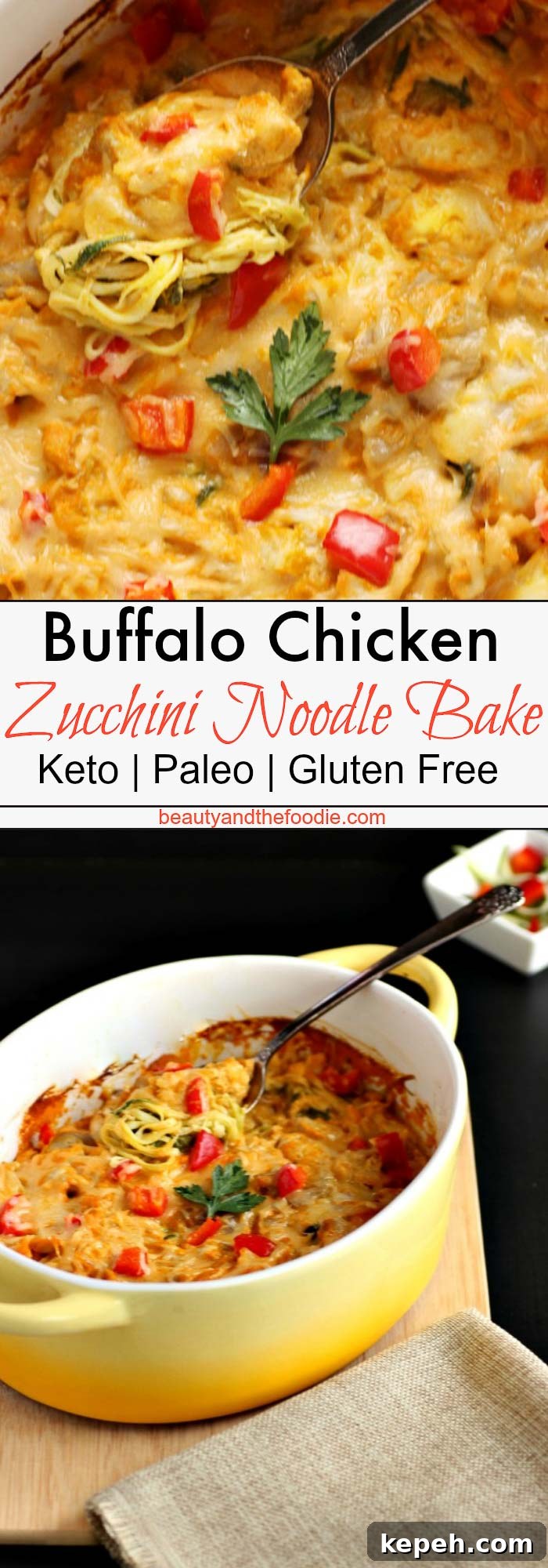 Buffalo Chicken Zoodle Bake with Creamy Cheddar Sauce 8 Creamy Buffalo Chicken Zucchini Noodle Bake- Low Carb, Keto and Gluten Free