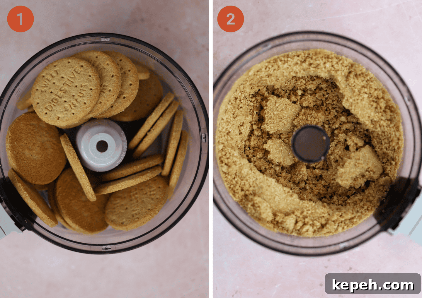 Mini Egg Cheesecake Recipe: Creamy No-Bake Easter Dessert 5 Blitzing the gluten free biscuits in a food processor.