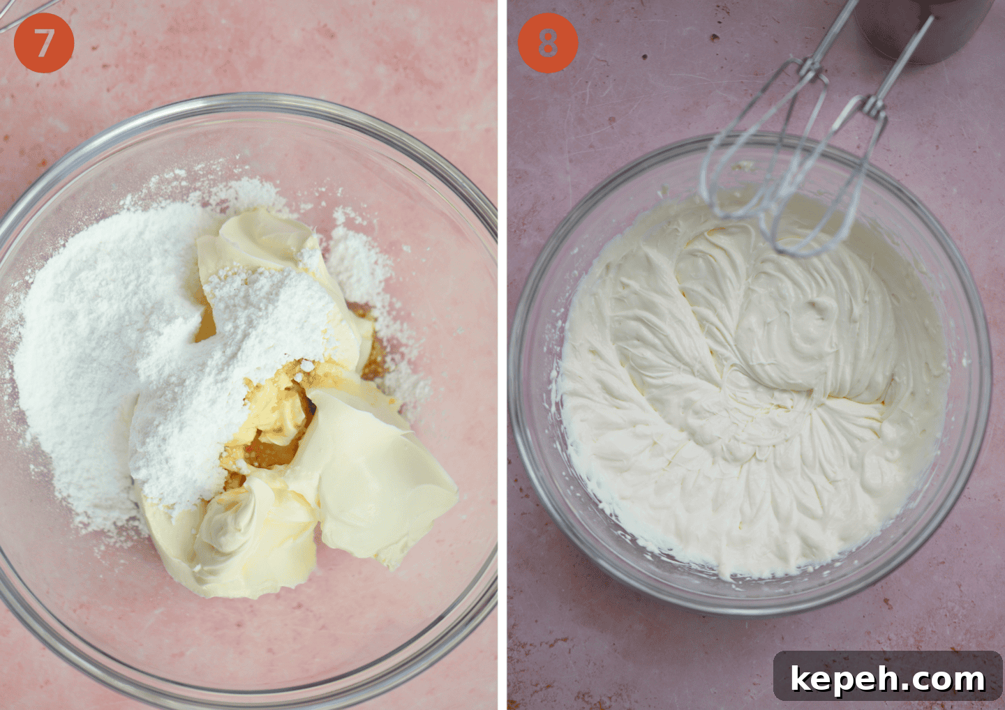 Mini Egg Cheesecake Recipe: Creamy No-Bake Easter Dessert 8 Mixing together the cream cheese and icing sugar in a bowl.