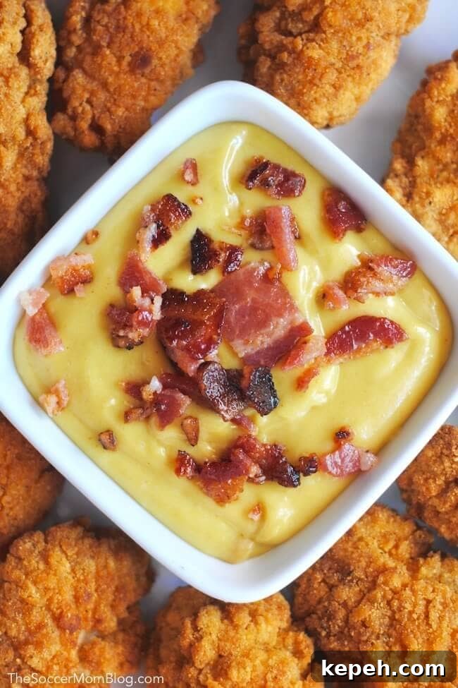 How to Make Crispy Sweet Candied Bacon at Home 8 Candied Bacon Aioli in ramekin surrounded by chicken strips