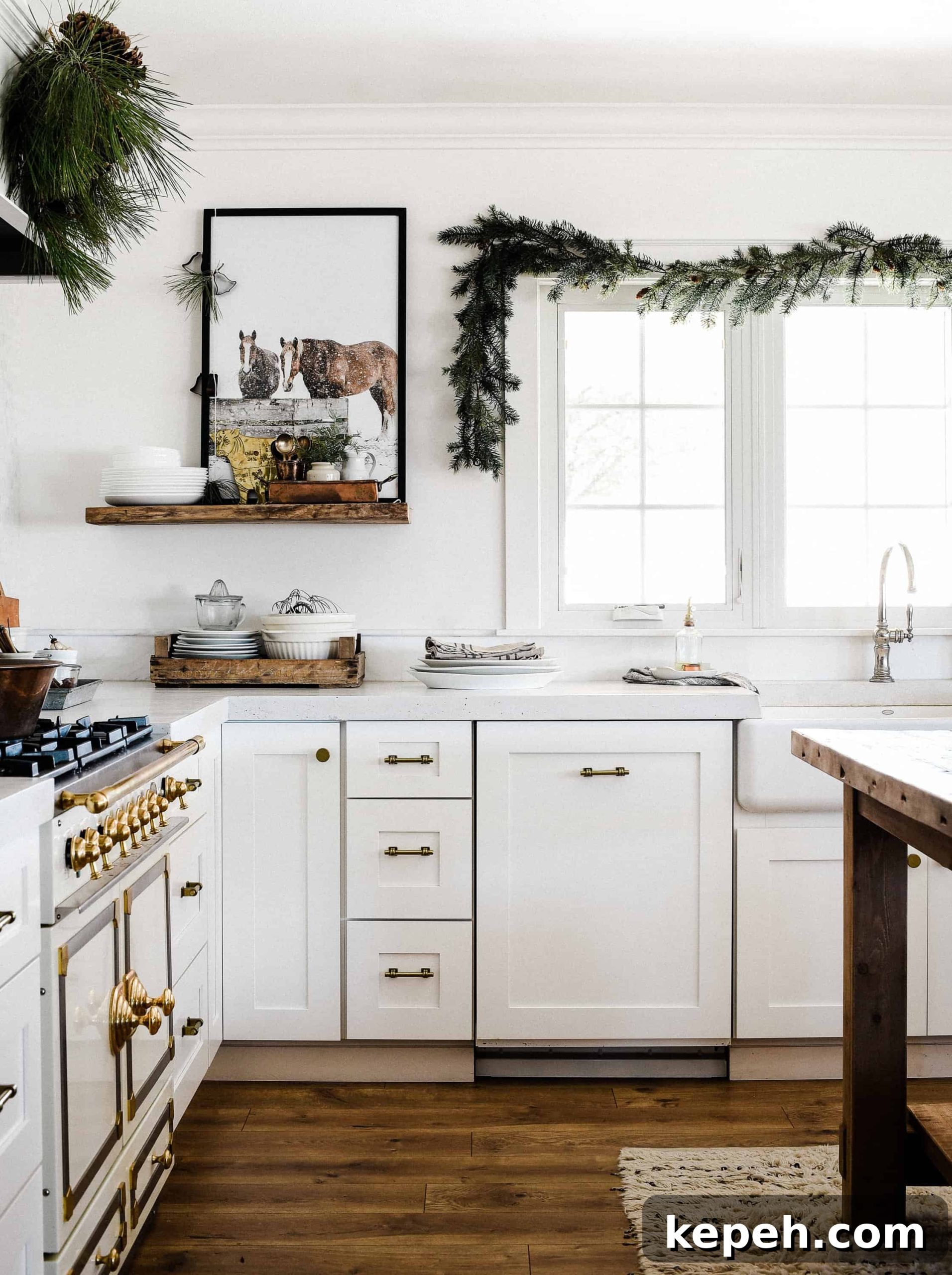 Farmhouse Christmas Kitchen Decorating Ideas for Cozy Holiday Charm 4 Tour our Christmas kitchen to gather ideas for decorating for the holidays this year! Use greenery and vintage touches to keep things simple and cohesive!