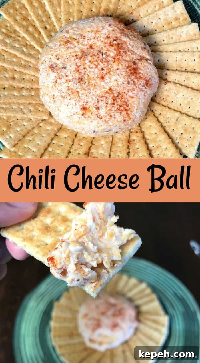 Spicy Chili Cheese Ball Recipe for Parties 3 Chili Cheese Ball collage with club crackers and text