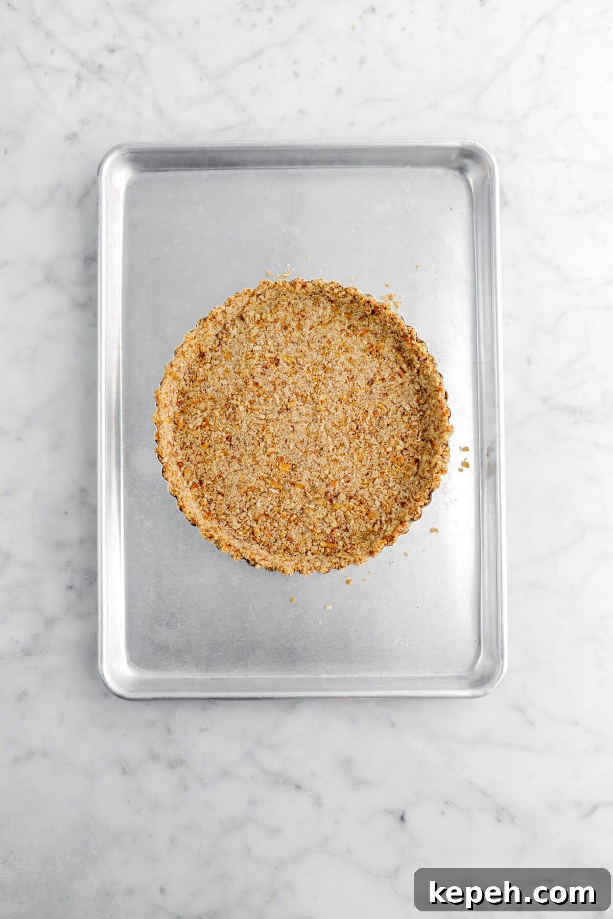 Strawberry Mascarpone Tart with Crunchy Pretzel Crust 12 baked tart crust on sheet pan.