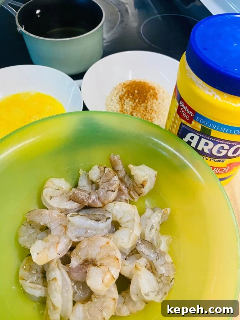 Crispy Old Bay Fried Shrimp Recipe 3 Breading station for the shrimp