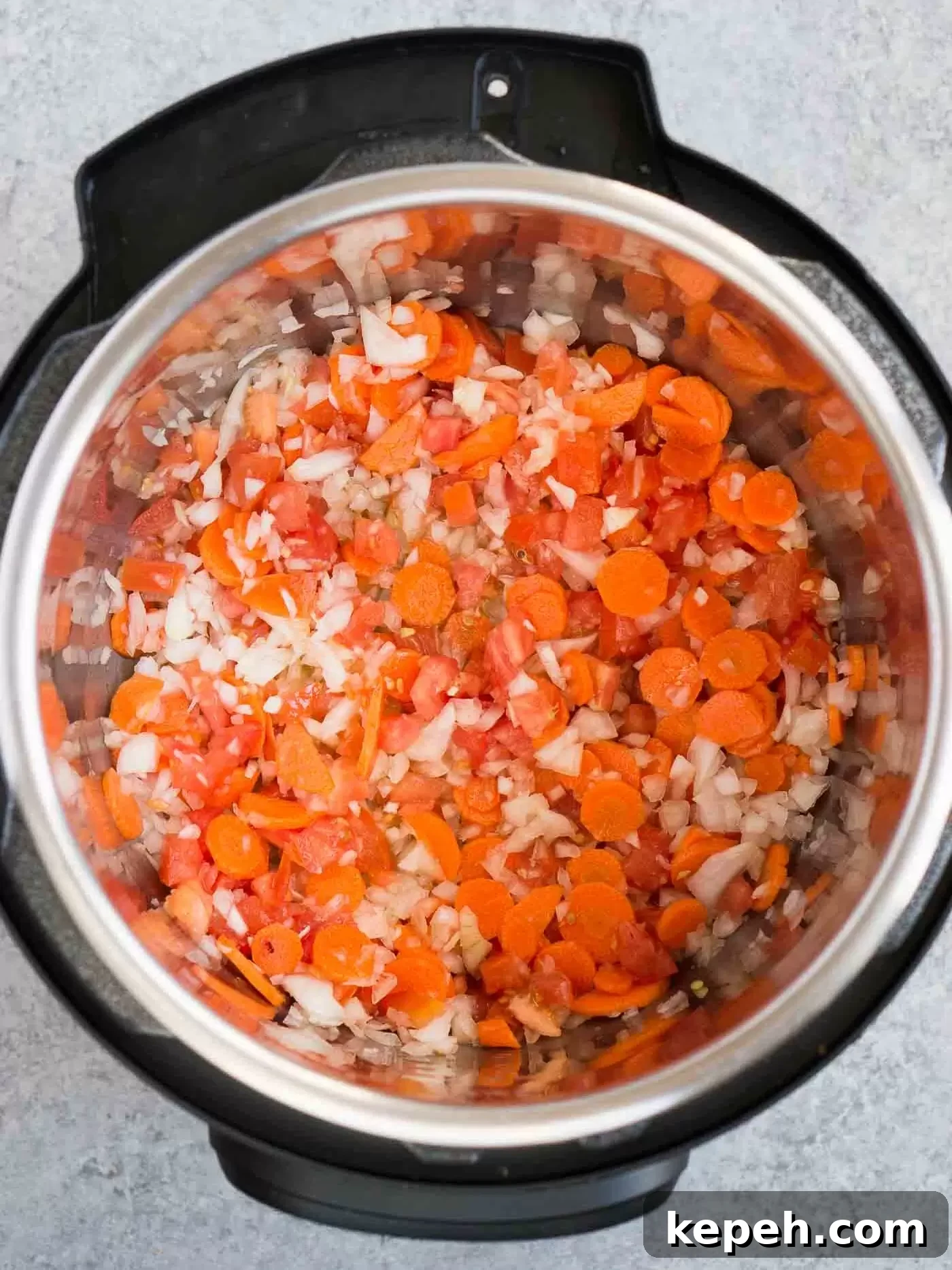 Instant Pot Ham and White Bean Soup Recipe 5 sauteing vegetables in instant pot