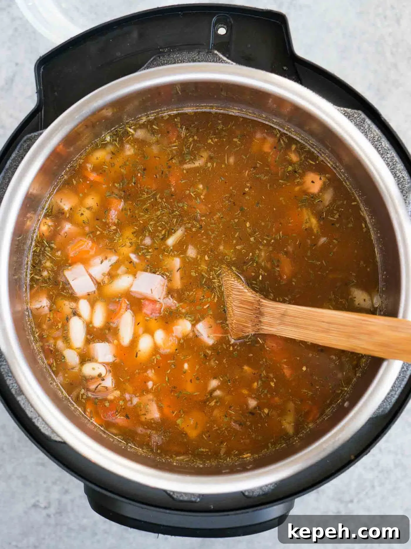 Instant Pot Ham and White Bean Soup Recipe 7 cooked ham and white bean soup in instant pot