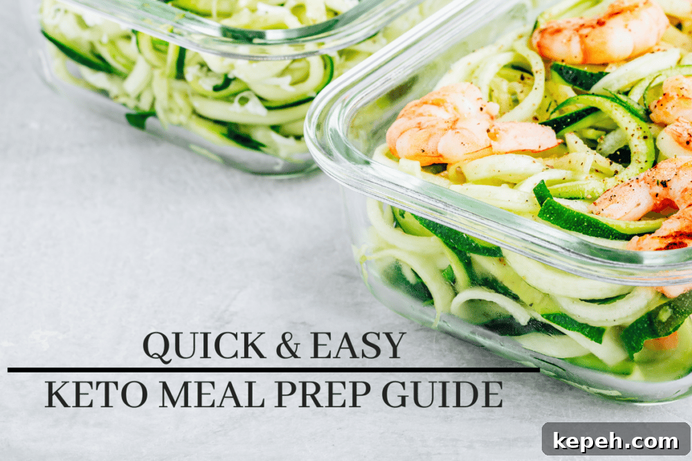 zoodles and shrimp in glass meal prep container