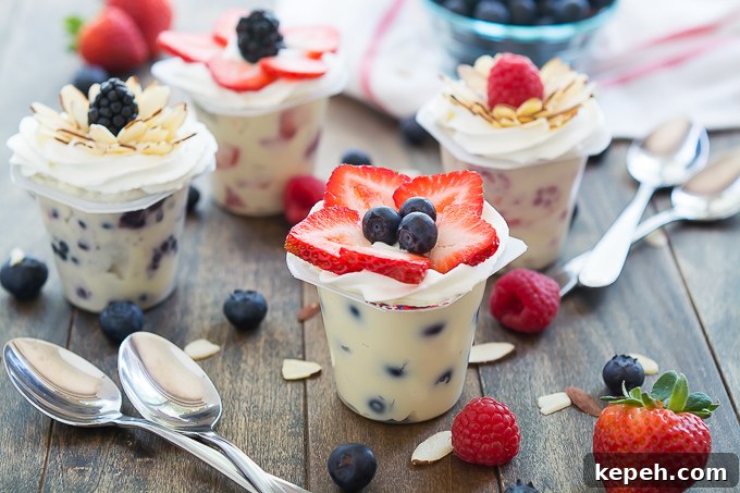 Fresh fruit mixed into vanilla Snack Packs and topped with an arrangement of berries and almonds in the shape of a flower. #SnackPackMixins #Ad