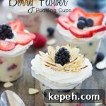 Berry Blossom Pudding Cups: Creamy Parfait Recipe with Fresh Berries 7 Fresh fruit mixed into vanilla Snack Packs and topped with an arrangement of berries and almonds in the shape of a flower. #SnackPackMixins #Ad