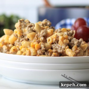 Homemade Cheesy Beef and Pasta Skillet (Copycat Hamburger Helper) 12 This Homemade Hamburger Helper is packed with the flavor we all know and love! Pasta and ground beef covered in a creamy, cheesy sauce.