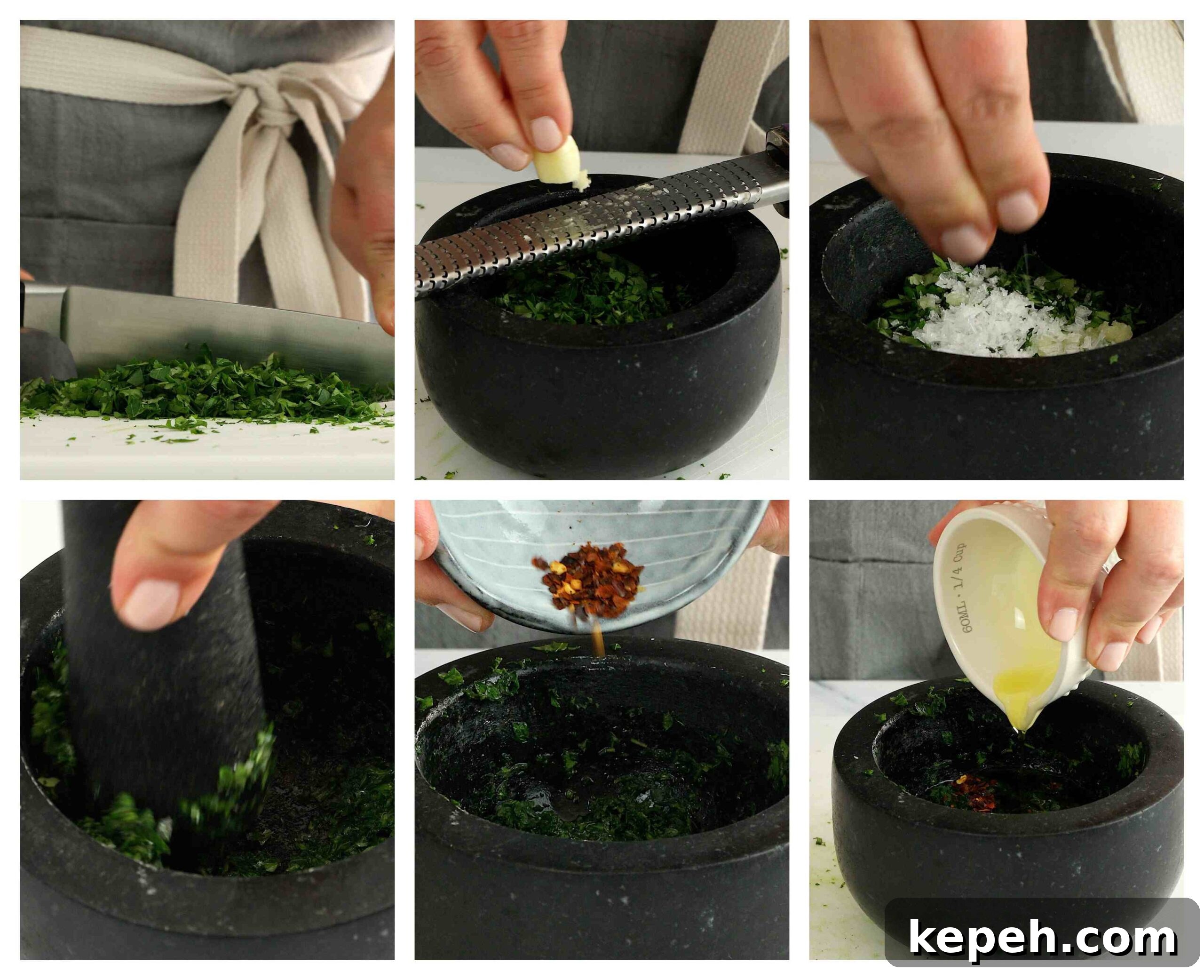 process images for making Sicilian Salmoriglio sauce