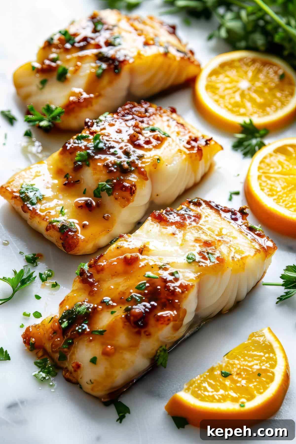 Easy sheet pan with citrus glaze.