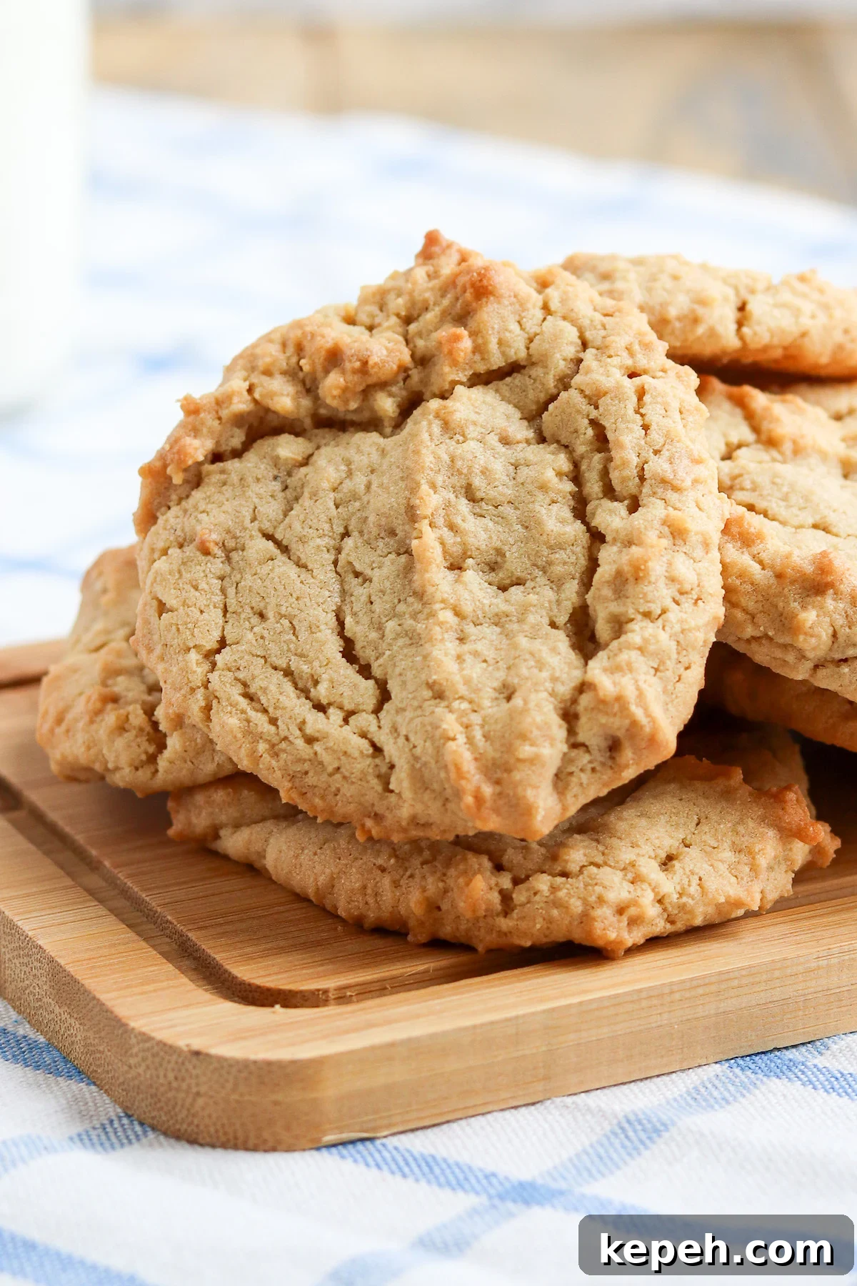 front view of stack of baked peanut butter cookies