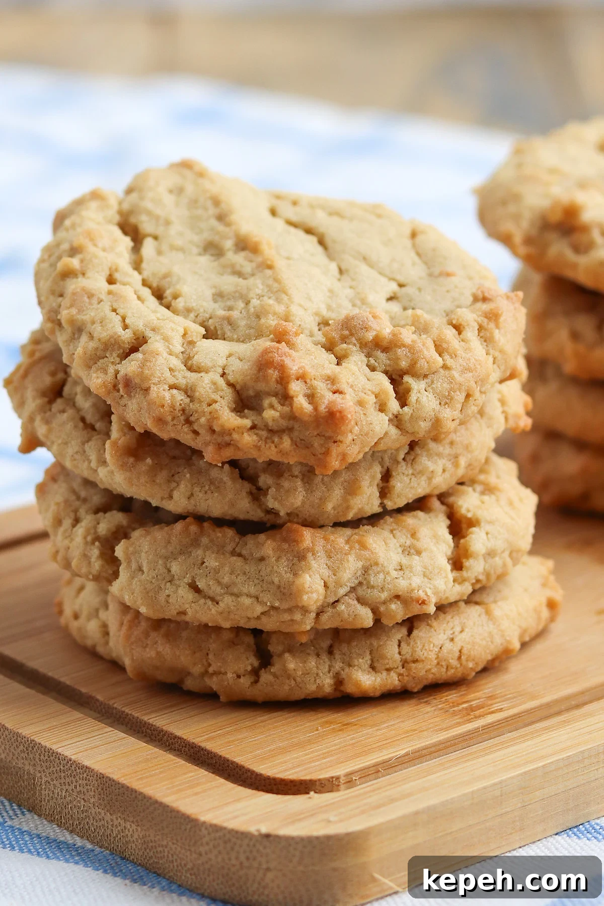 closeup of stack of peanut butter cookies with crisp edge