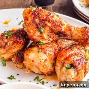 Perfectly Crispy Air Fryer Chicken Drumsticks Recipe 9 A plate of air fryer chicken drumsticks.