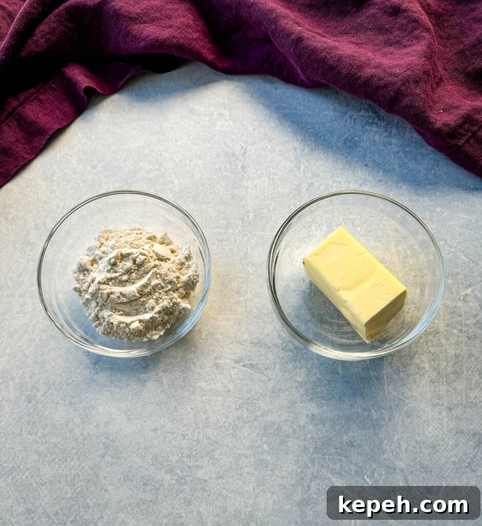Creamy Salmon and Sweet Corn Chowder Recipe 3 all purpose flour and butter in separate glass bowls