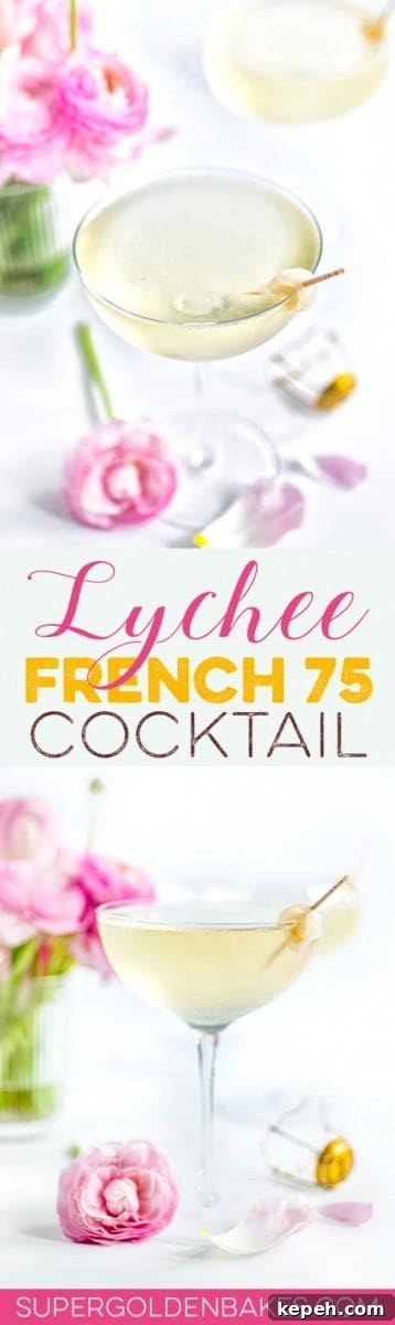 Lychee French 75 Cocktail Recipe: Sparkling Gin & Lychee Sparkler 4 Lychee French 75 Cocktail - perfect for toasting on Valentine's Day