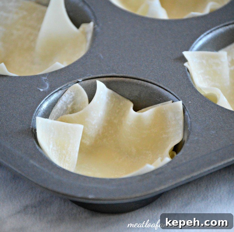 Bacon Jalapeño Popper Wonton Cups — Crispy Bite-Sized Appetizers 3 wonton-wrappers-in-muffin-tin