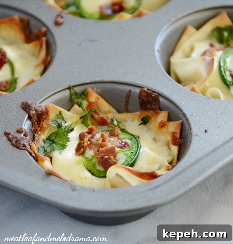 Bacon Jalapeño Popper Wonton Cups — Crispy Bite-Sized Appetizers 5 jalapeno-popper-bacon-cups-muffin-tin