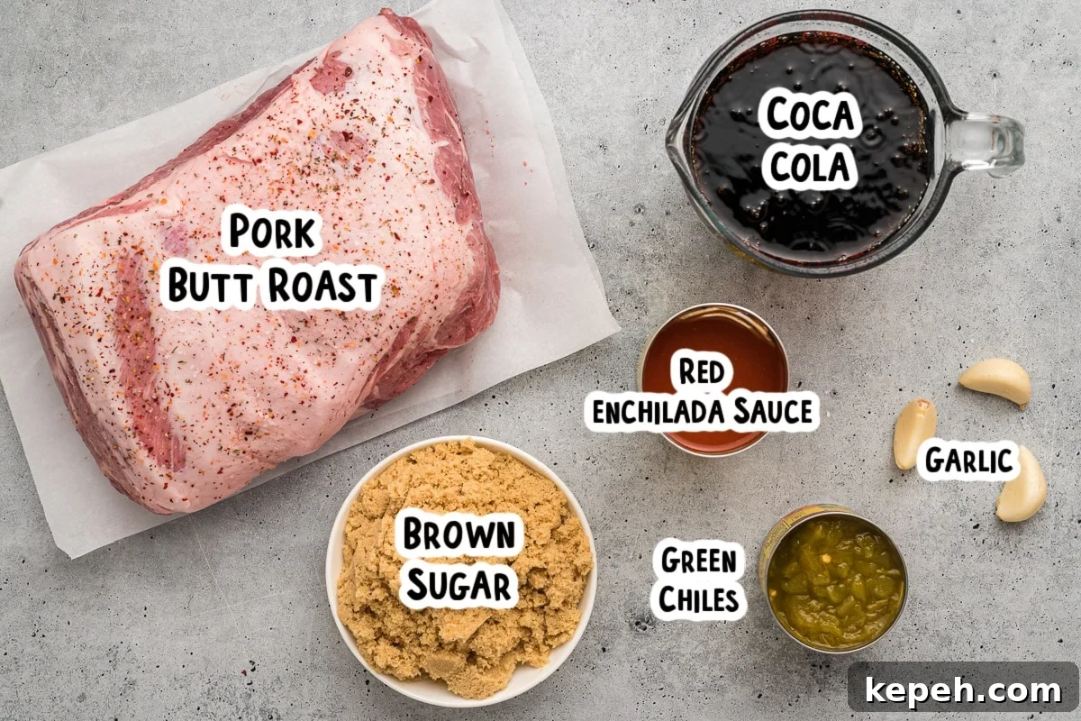 Cafe Rio Sweet Pork Recipe: Copycat Carnitas with Tangy Sauce 3 Ingredients for cafe rio pork on a table.