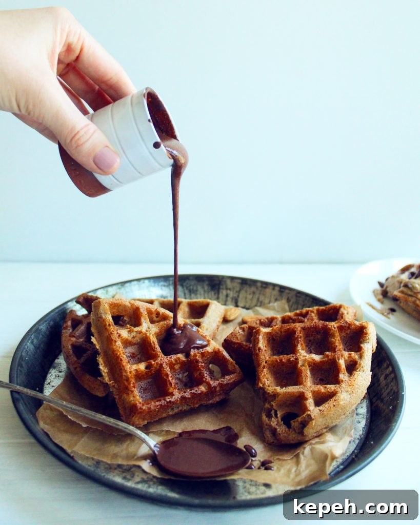 Almond Butter Waffles with Dark Chocolate Sauce 2 Gluten-Free Grain-Free Paleo Healthy Waffles