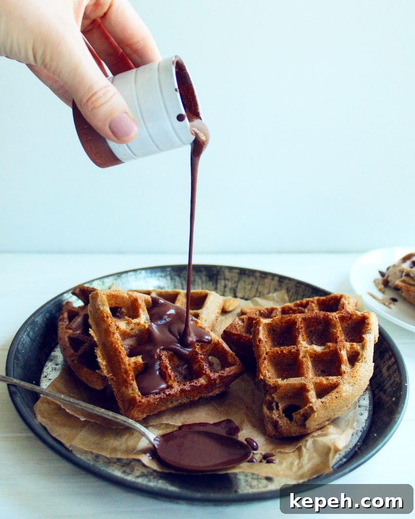 Almond Butter Waffles with Dark Chocolate Sauce 3 Gluten-Free Grain-Free Paleo Healthy Waffles