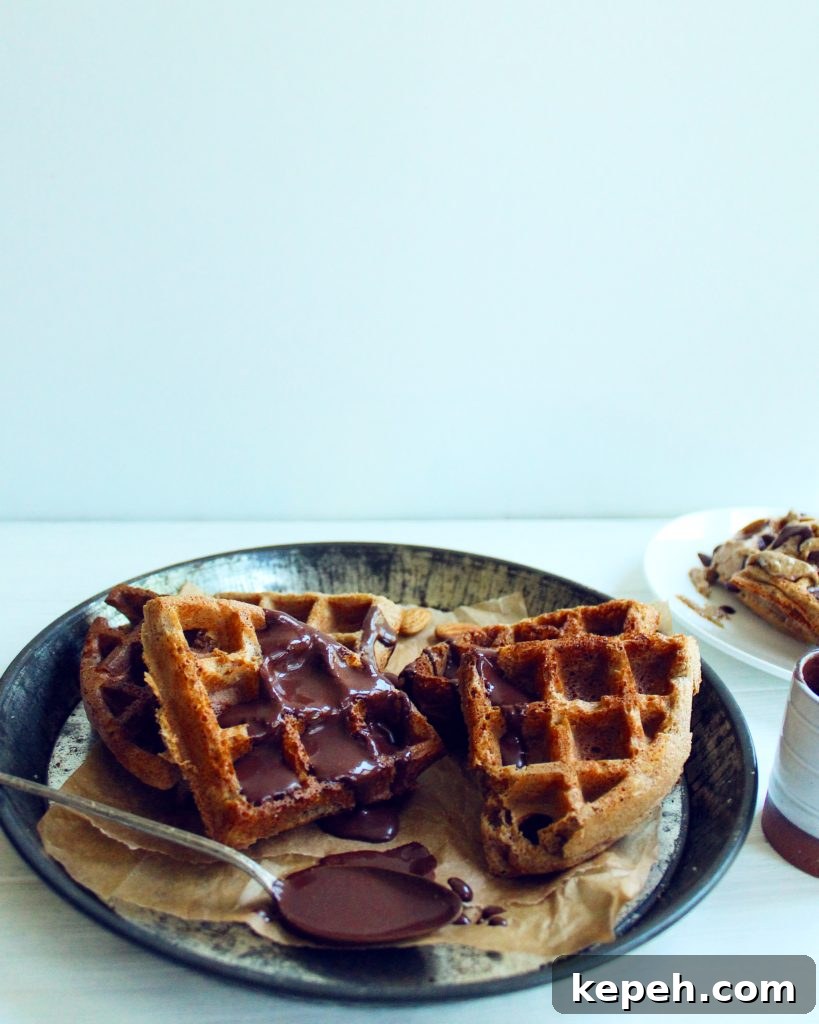 Almond Butter Waffles with Dark Chocolate Sauce 4 Gluten-Free Grain-Free Paleo Healthy Waffles