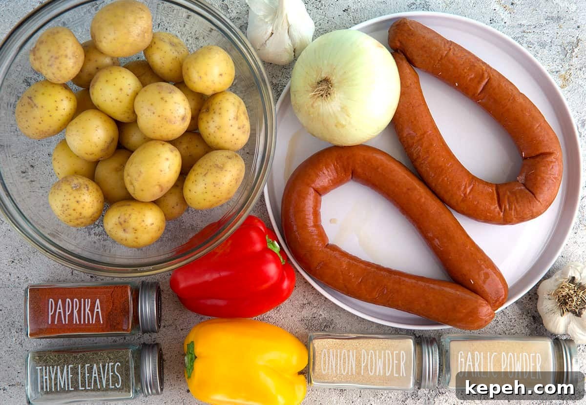 Ingredients for Kielbasa and potatoes 