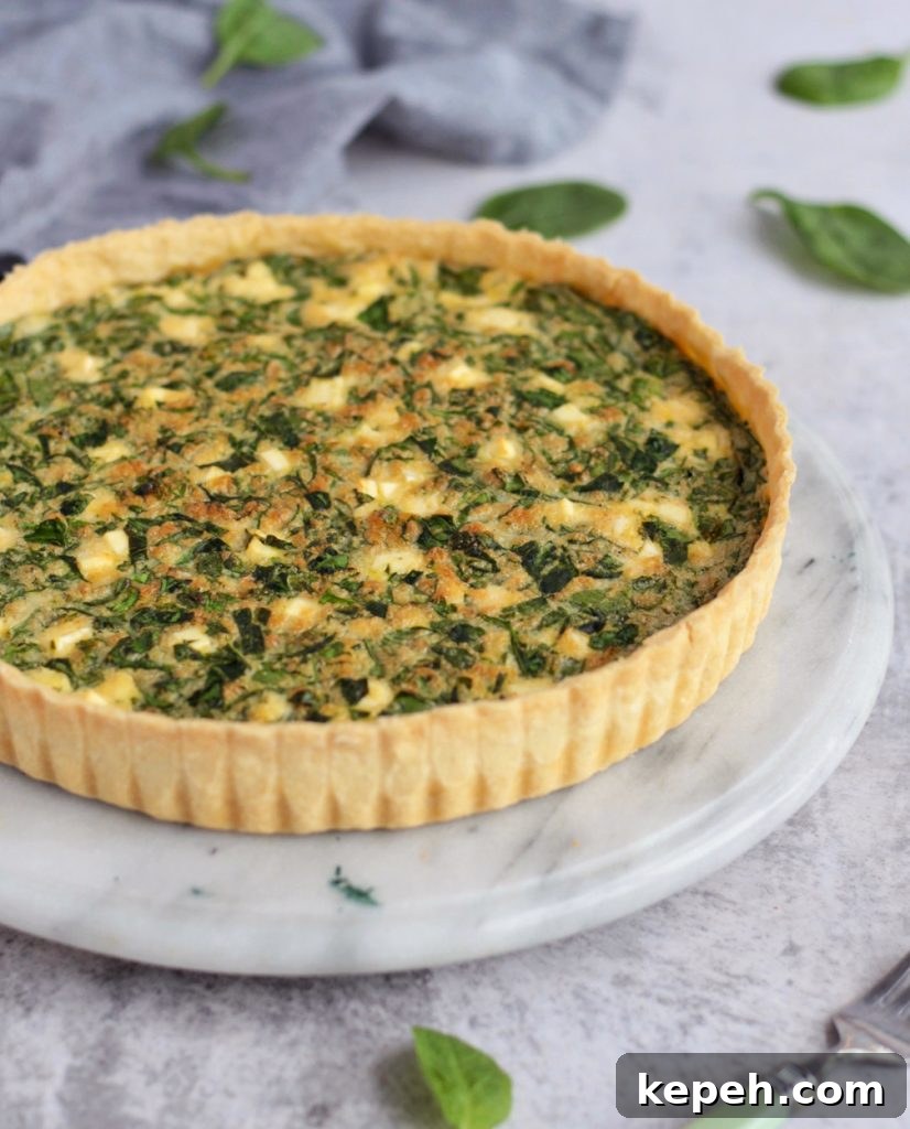 Spinach Quiche viewed from the side