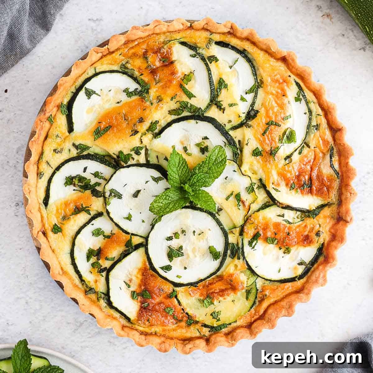 Zucchini Quiche seen from above.