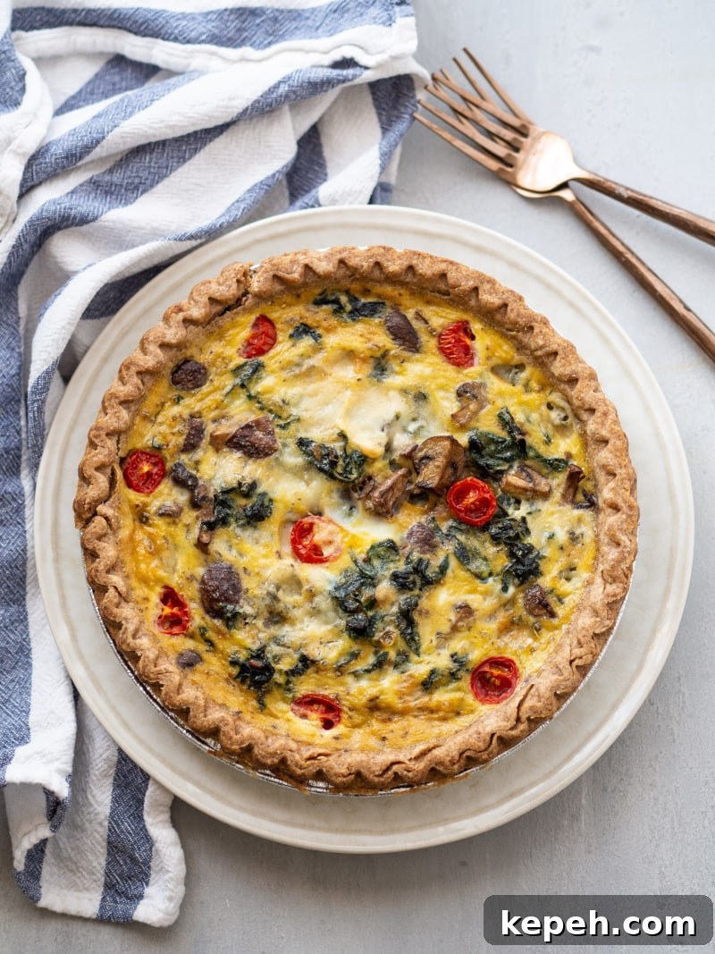 Kale Mushroom and Blue Cheese Quiche