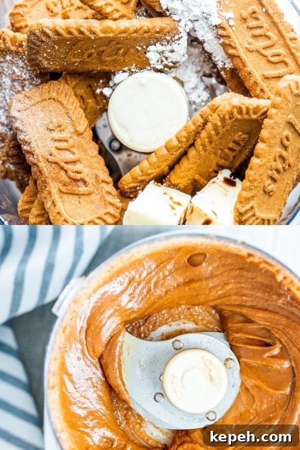 5-Minute Cookie Butter Recipe: Quick Homemade Spread 4 Prep image shot showing cookie spread ingredients in blender then blender.