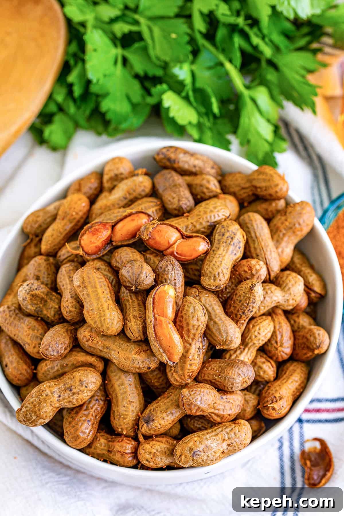 Cajun-Style Boiled Peanuts: Spicy Southern Snack Recipe 6 Top down view of a bowl of Cajun peanuts.