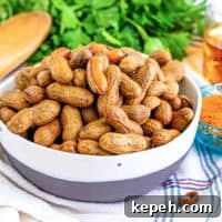 Cajun-Style Boiled Peanuts: Spicy Southern Snack Recipe 7 Close up view of a bowl of Cajun boiled peanuts.