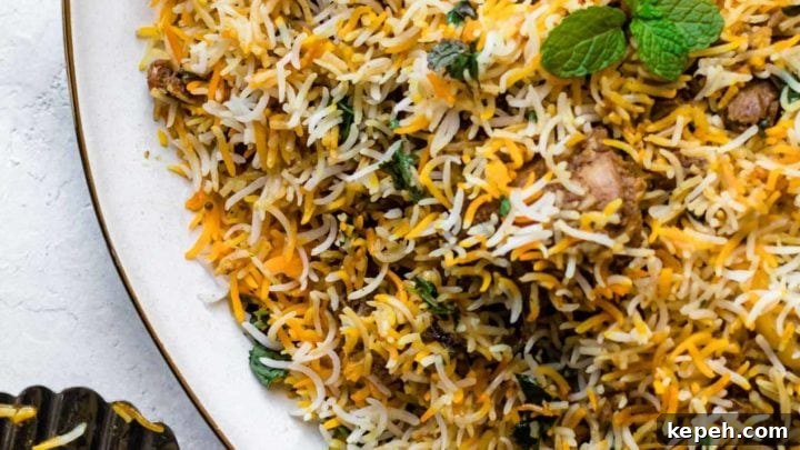 Chicken Biryani on a gold-trimmed platter